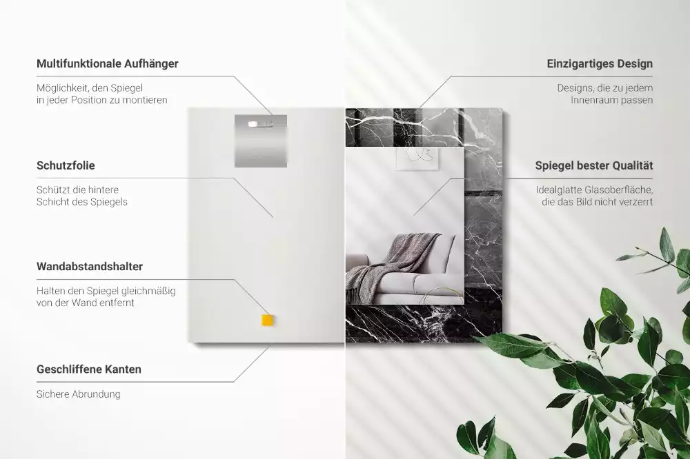 Négyszögletes tükör fali dísz Fekete márvány