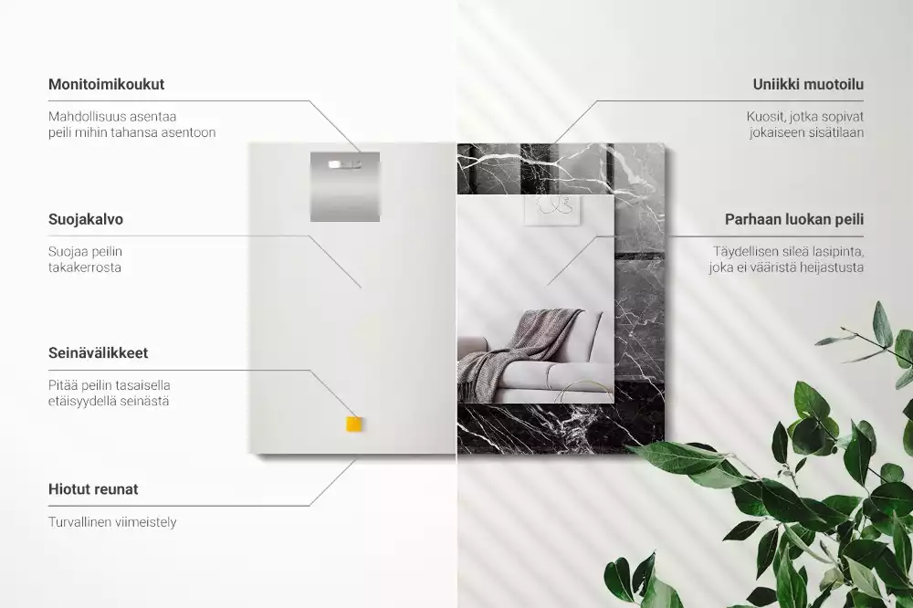 Négyszögletes tükör fali dísz Fekete márvány