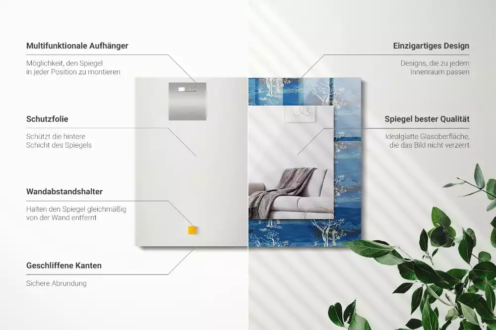 Négyszögletes tükör fali dísz Fák táj