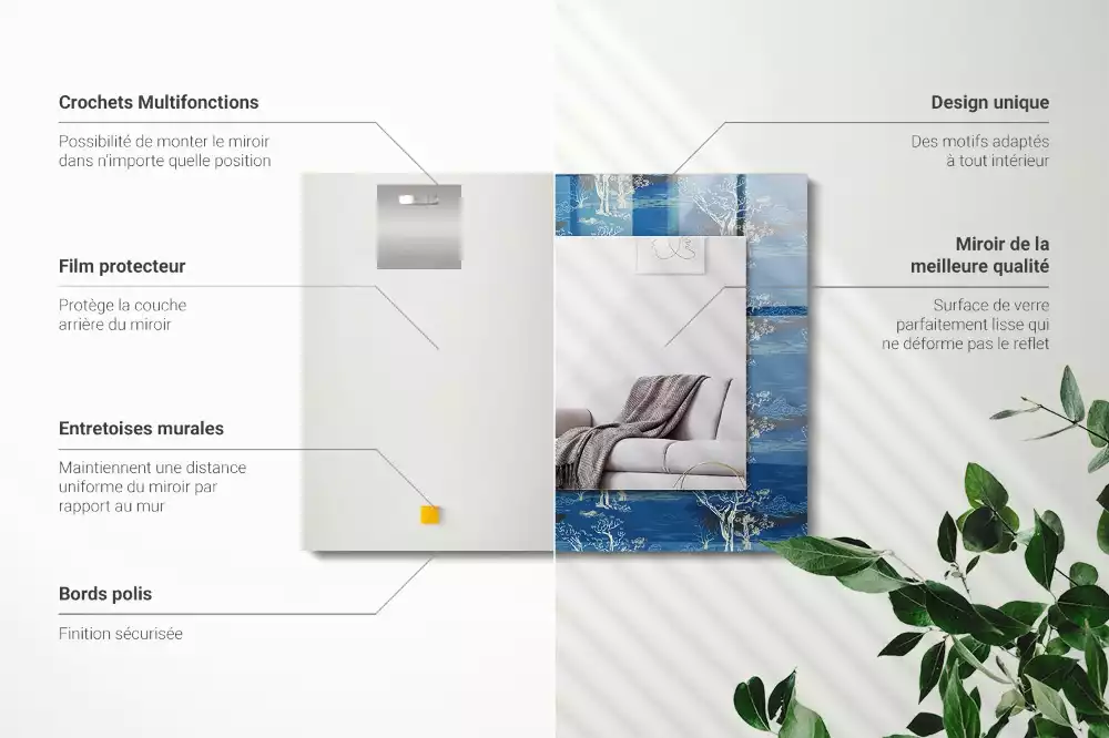 Négyszögletes tükör fali dísz Fák táj