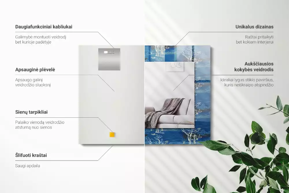 Négyszögletes tükör fali dísz Fák táj