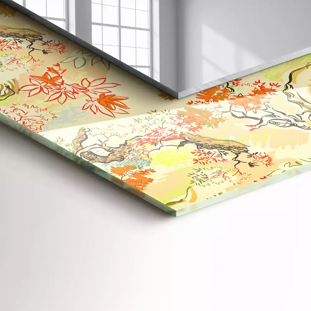 Négyszögletes tükör fali dísz Japán kert