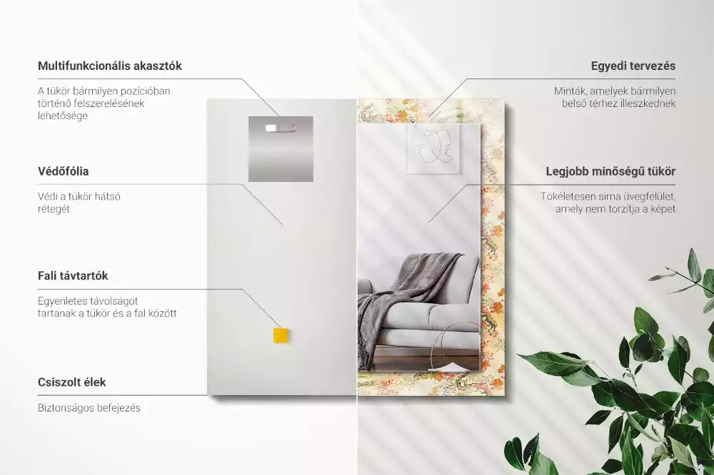 Négyszögletes tükör fali dísz Japán kert