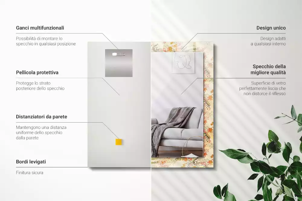 Négyszögletes tükör fali dísz Japán kert