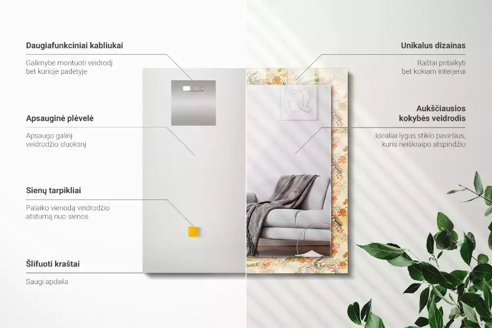 Négyszögletes tükör fali dísz Japán kert