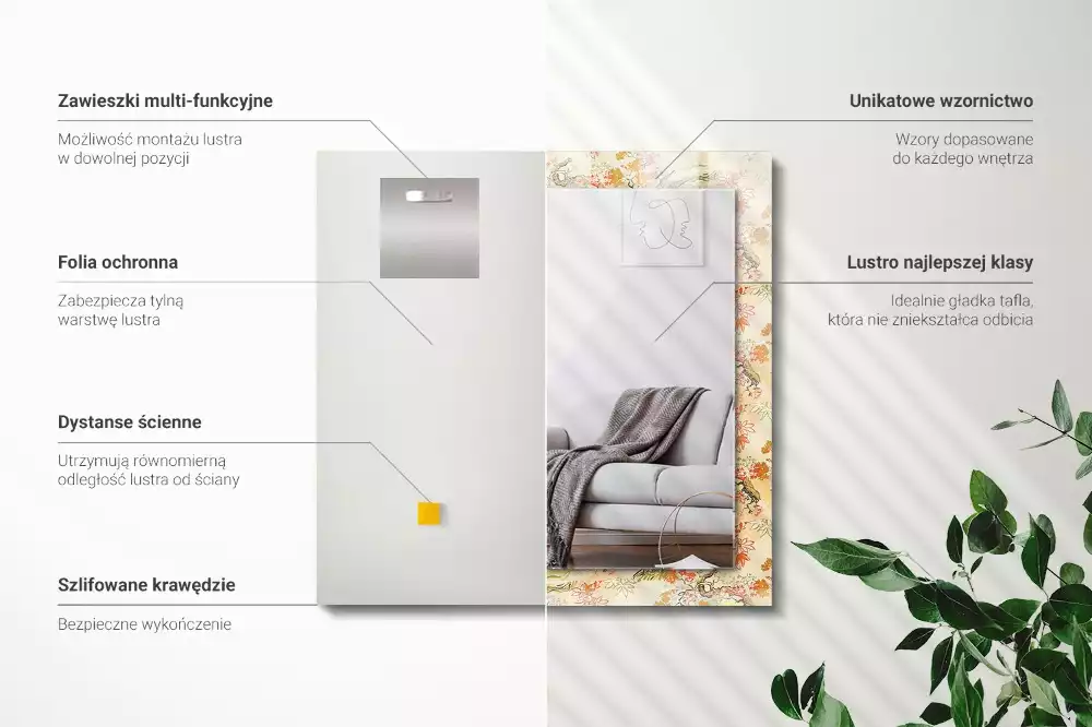 Négyszögletes tükör fali dísz Japán kert