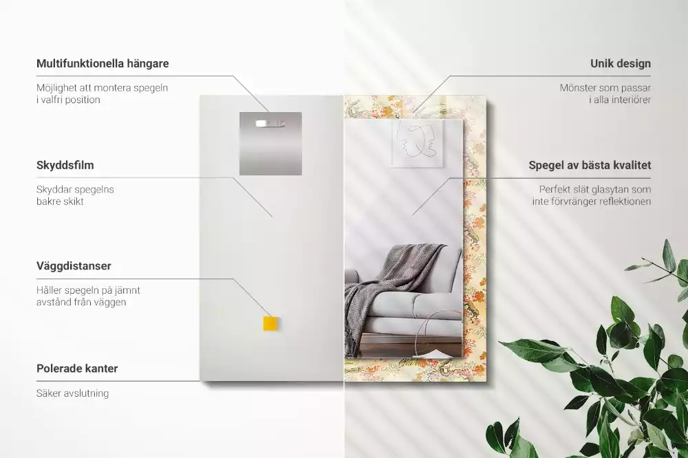 Négyszögletes tükör fali dísz Japán kert