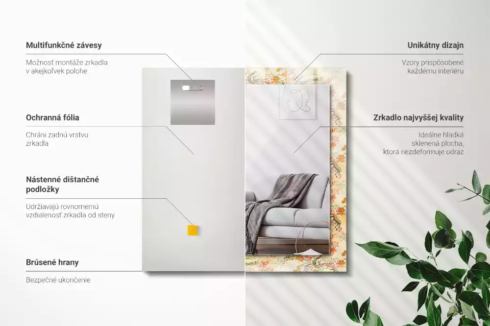 Négyszögletes tükör fali dísz Japán kert