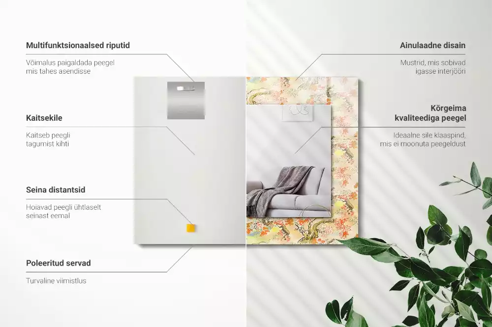 Négyszögletes tükör fali dísz Japán kert