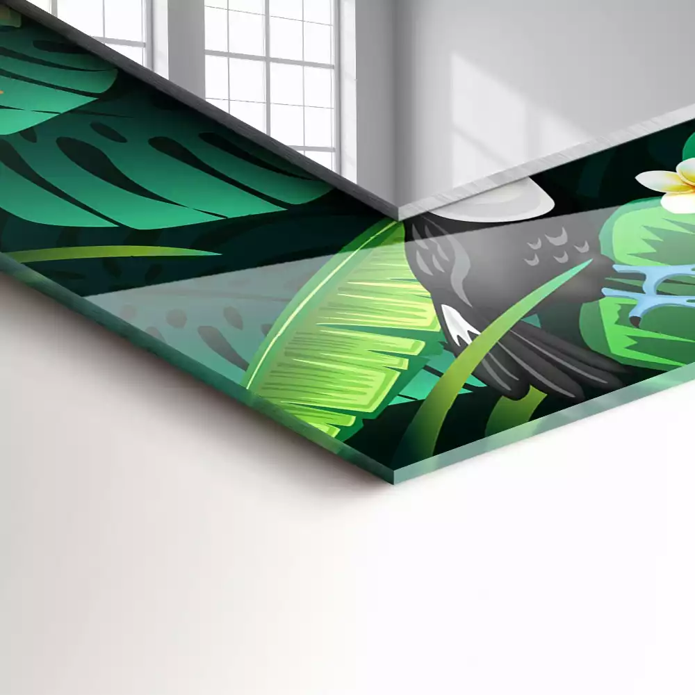 Négyszögletes tükör fali dísz Tukán levelek dzsungelben