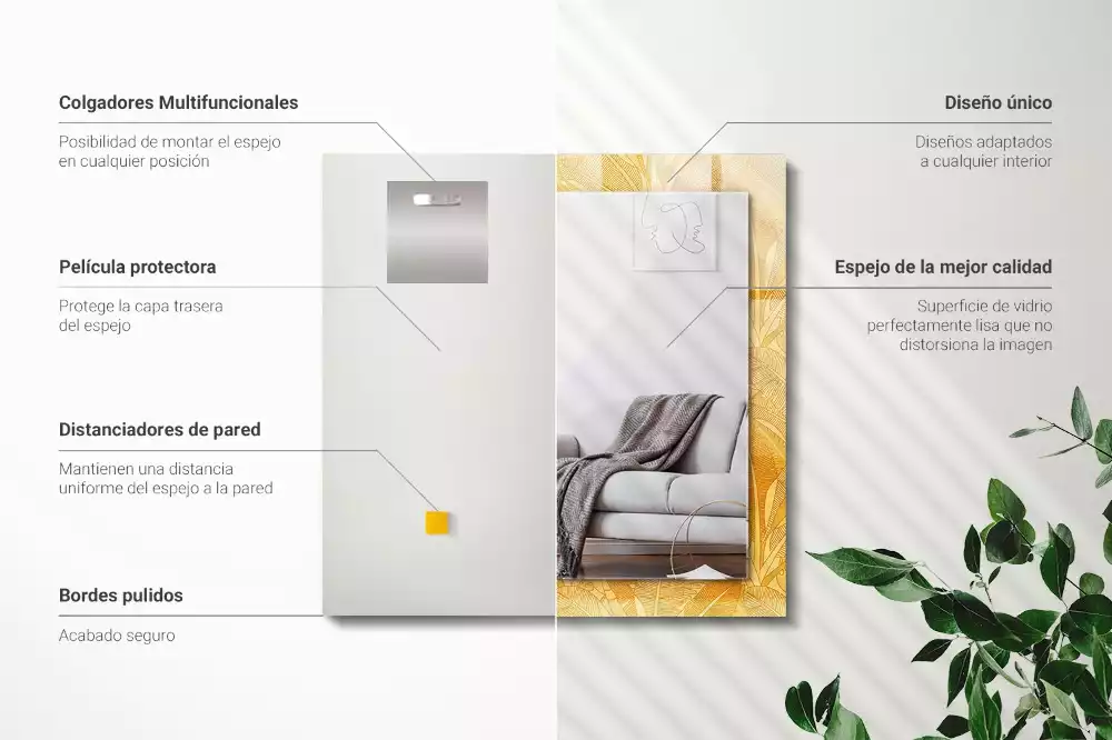 Négyszögletes tükör fali dísz A levelek narancssárga színűek