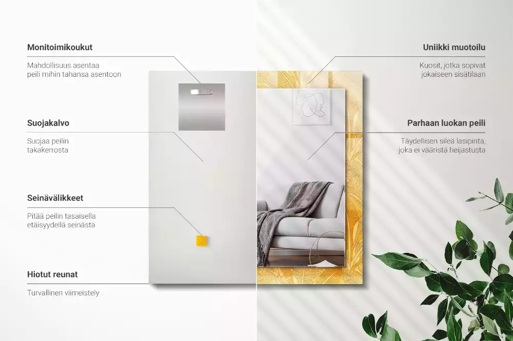 Négyszögletes tükör fali dísz A levelek narancssárga színűek