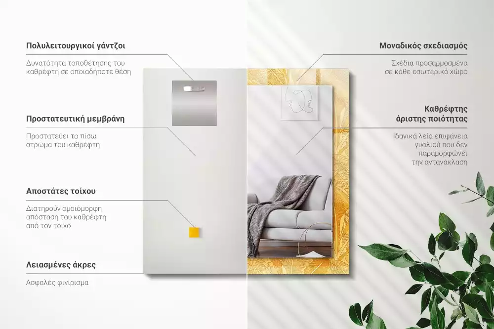 Négyszögletes tükör fali dísz A levelek narancssárga színűek