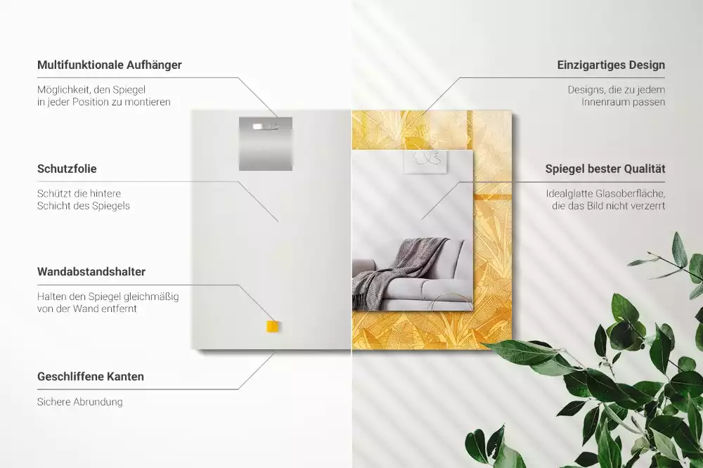 Négyszögletes tükör fali dísz A levelek narancssárga színűek