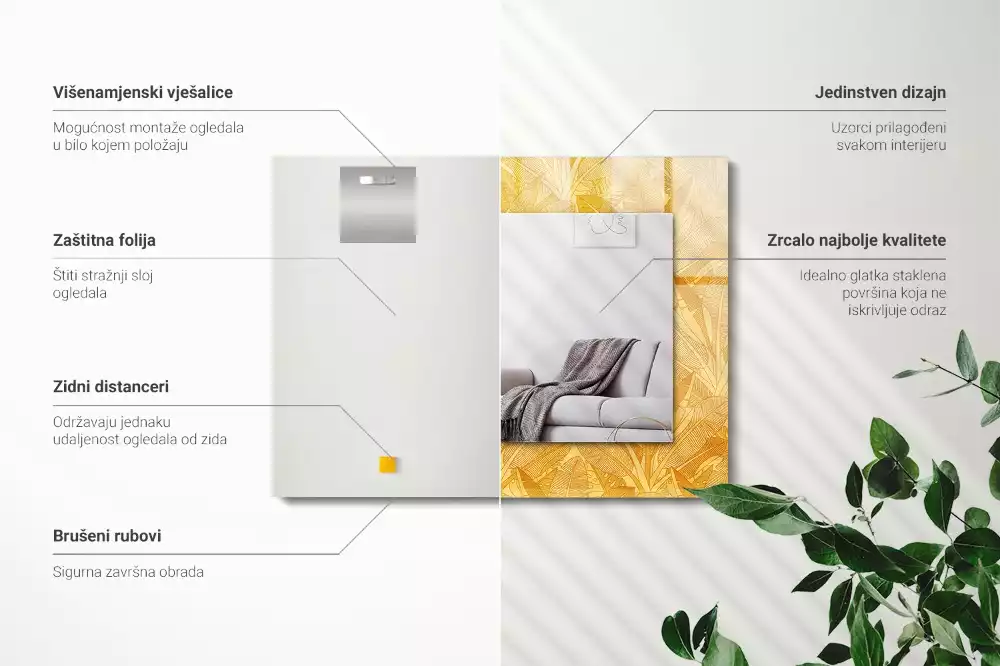 Négyszögletes tükör fali dísz A levelek narancssárga színűek