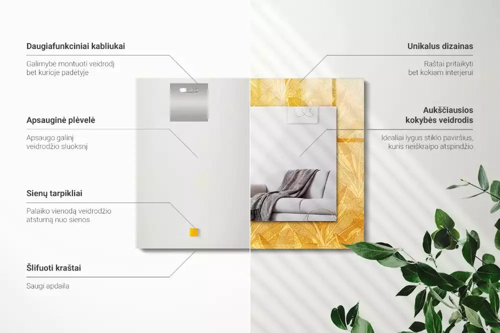 Négyszögletes tükör fali dísz A levelek narancssárga színűek