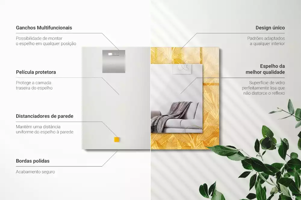 Négyszögletes tükör fali dísz A levelek narancssárga színűek