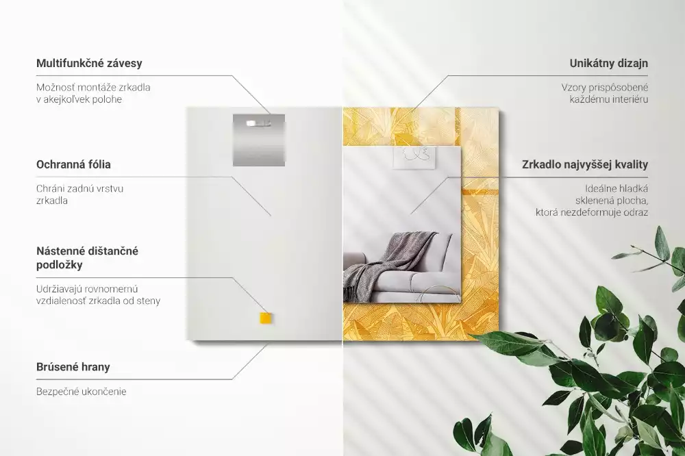 Négyszögletes tükör fali dísz A levelek narancssárga színűek