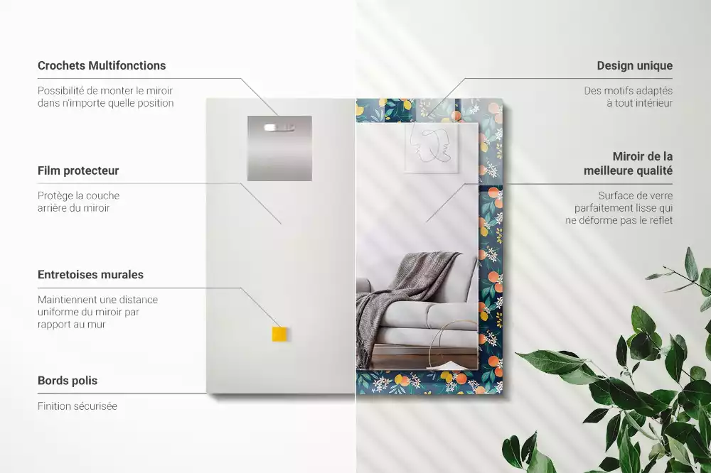 Négyszögletes tükör fali dísz Virágok és gyümölcsök