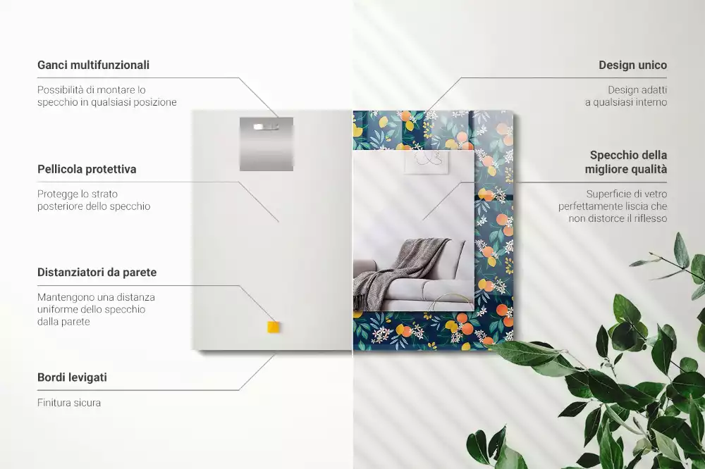 Négyszögletes tükör fali dísz Virágok és gyümölcsök