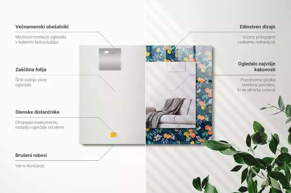 Négyszögletes tükör fali dísz Virágok és gyümölcsök