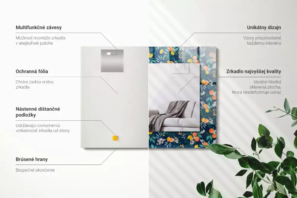 Négyszögletes tükör fali dísz Virágok és gyümölcsök