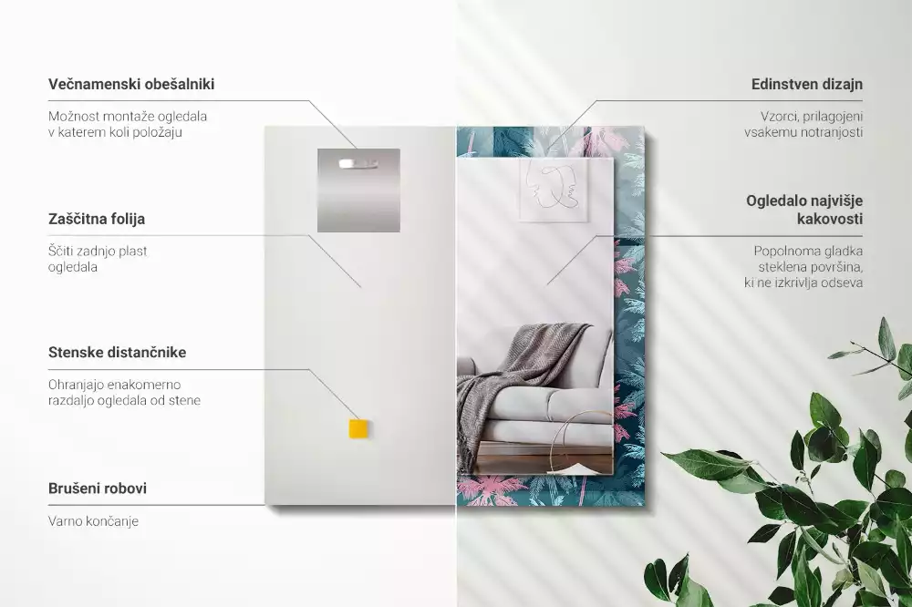 Négyszögletes tükör fali dísz Pálmafák színes minta