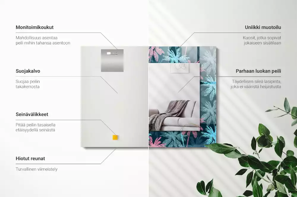 Négyszögletes tükör fali dísz Pálmafák színes minta