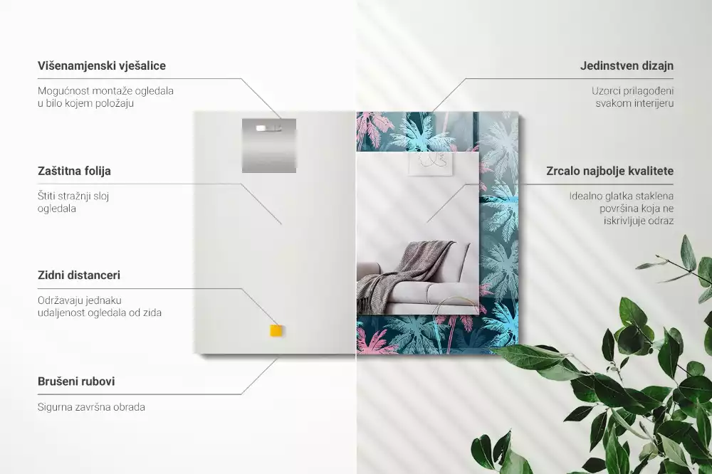 Négyszögletes tükör fali dísz Pálmafák színes minta