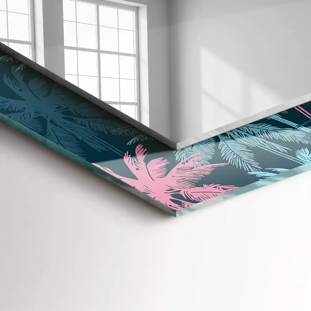 Négyszögletes tükör fali dísz Pálmafák színes minta