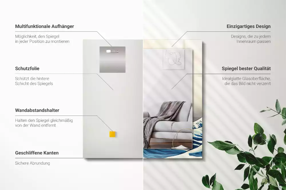 Négyszögletes tükör fali dísz A nagy hullám Kanagawánál