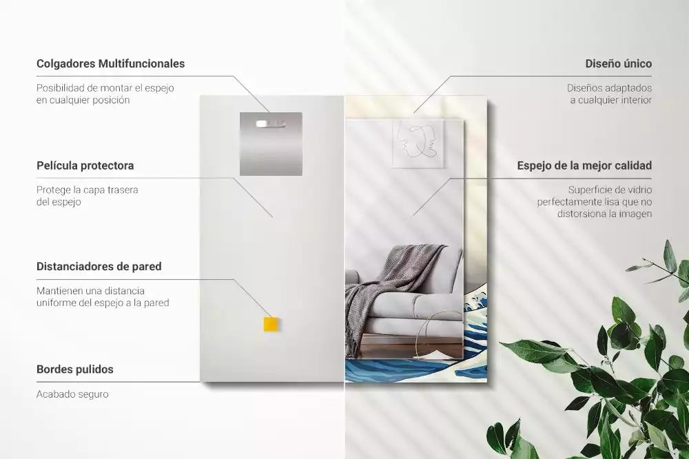 Négyszögletes tükör fali dísz A nagy hullám Kanagawánál