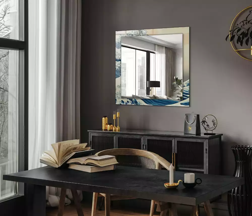 Négyszögletes tükör fali dísz A nagy hullám Kanagawánál