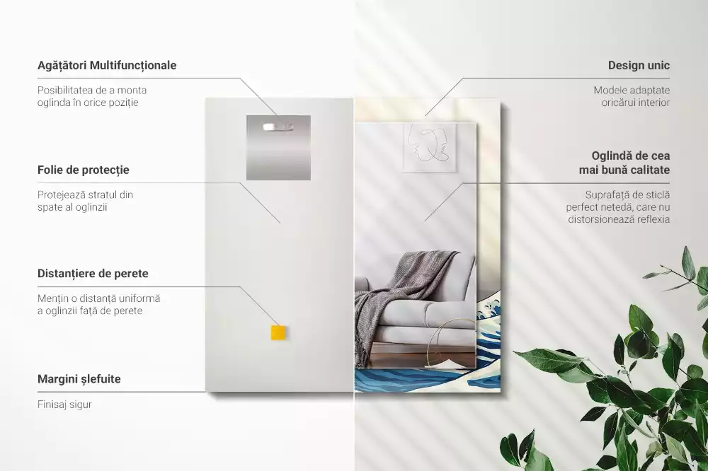 Négyszögletes tükör fali dísz A nagy hullám Kanagawánál