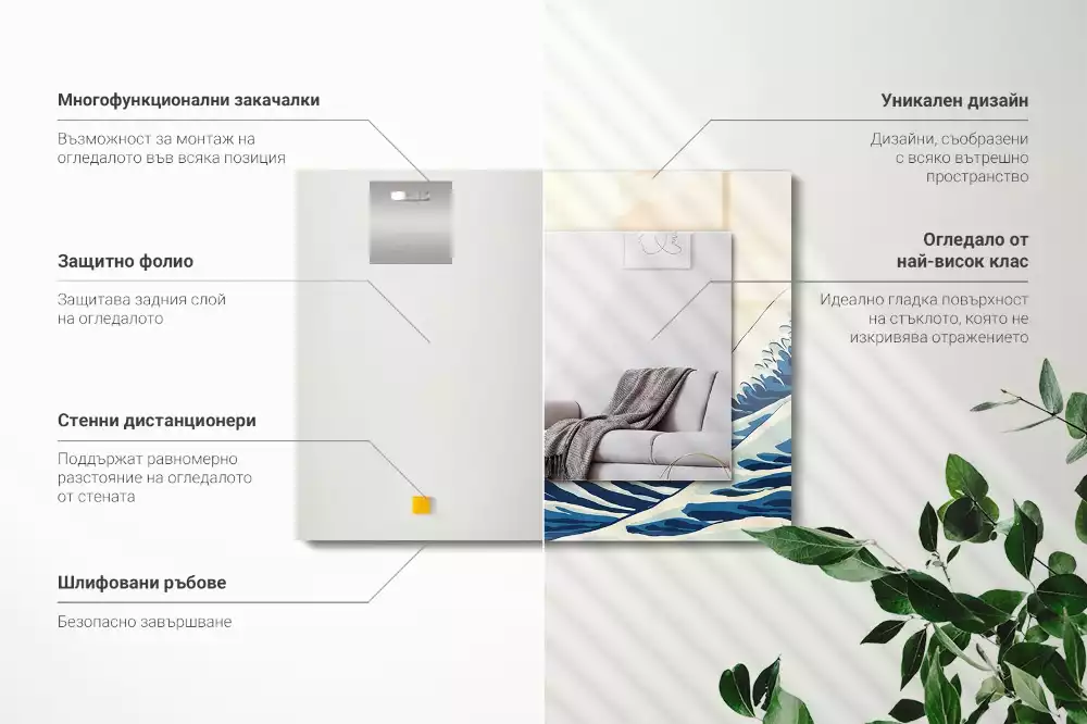 Négyszögletes tükör fali dísz A nagy hullám Kanagawánál