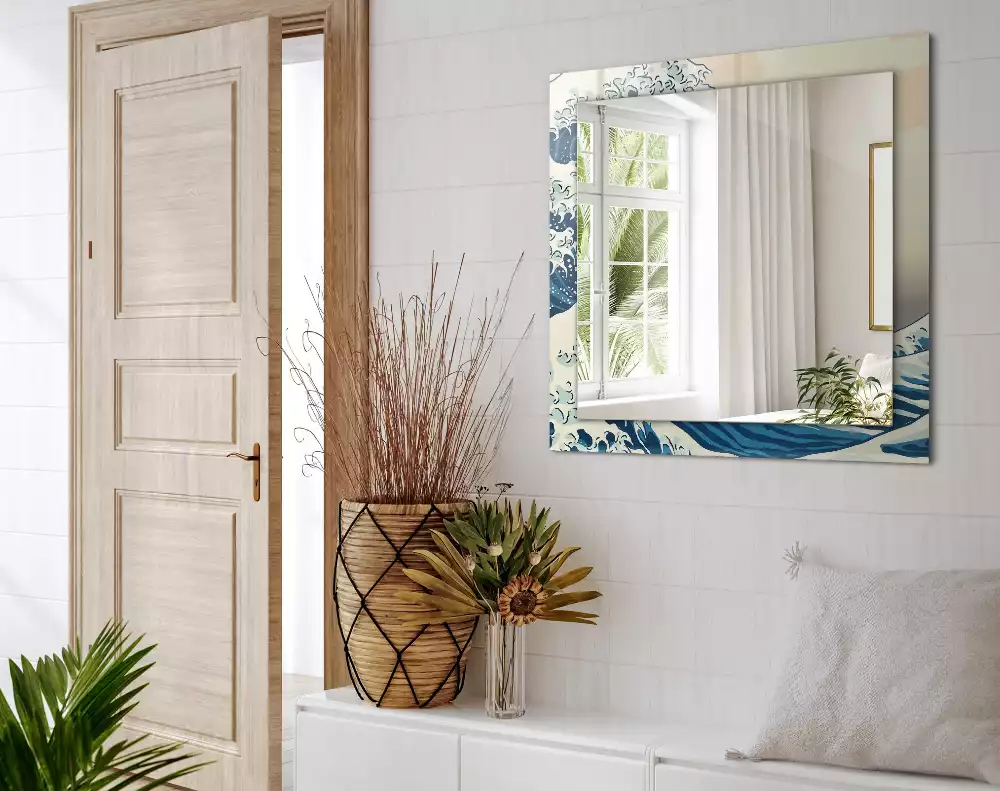 Négyszögletes tükör fali dísz A nagy hullám Kanagawánál