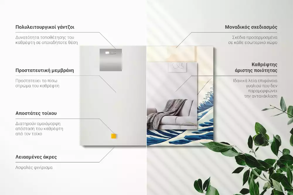 Négyszögletes tükör fali dísz A nagy hullám Kanagawánál