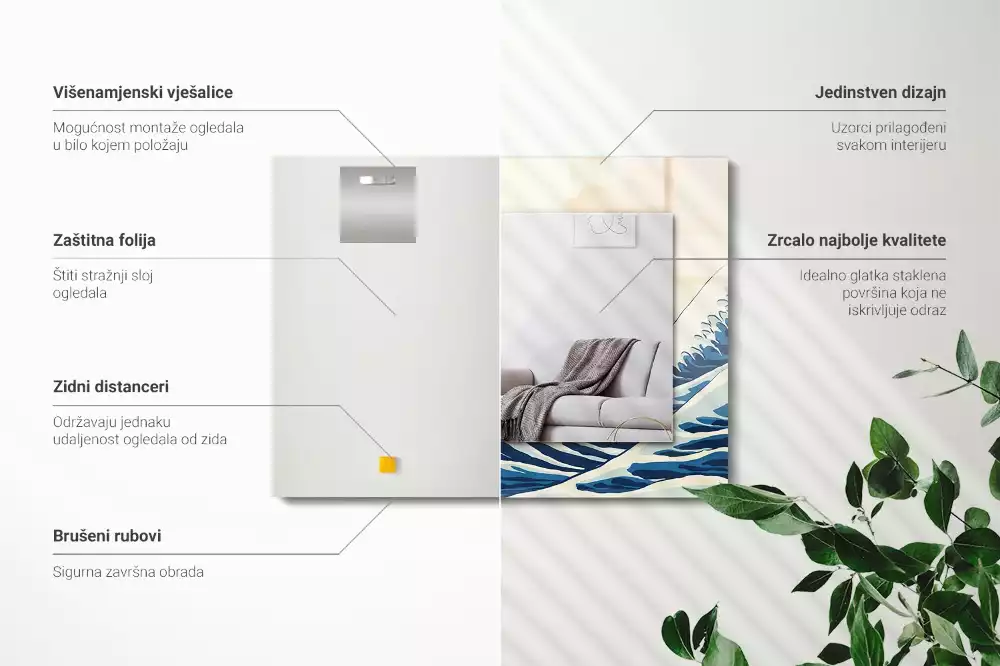 Négyszögletes tükör fali dísz A nagy hullám Kanagawánál