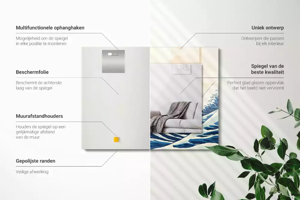 Négyszögletes tükör fali dísz A nagy hullám Kanagawánál