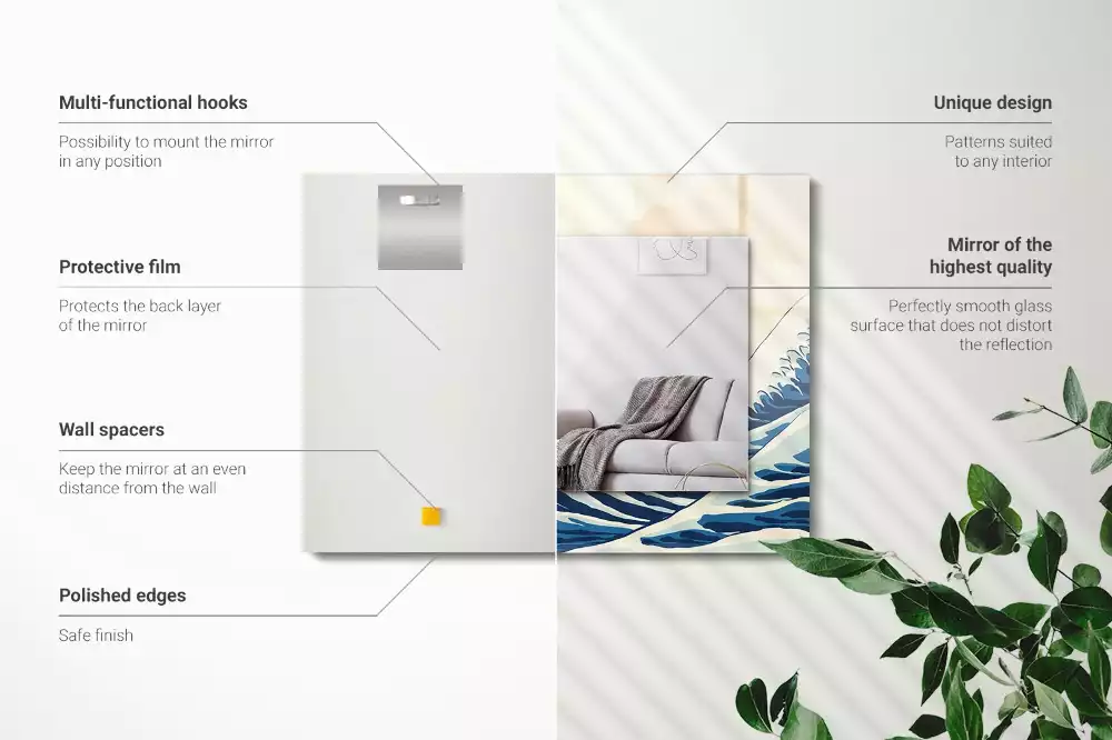 Négyszögletes tükör fali dísz A nagy hullám Kanagawánál