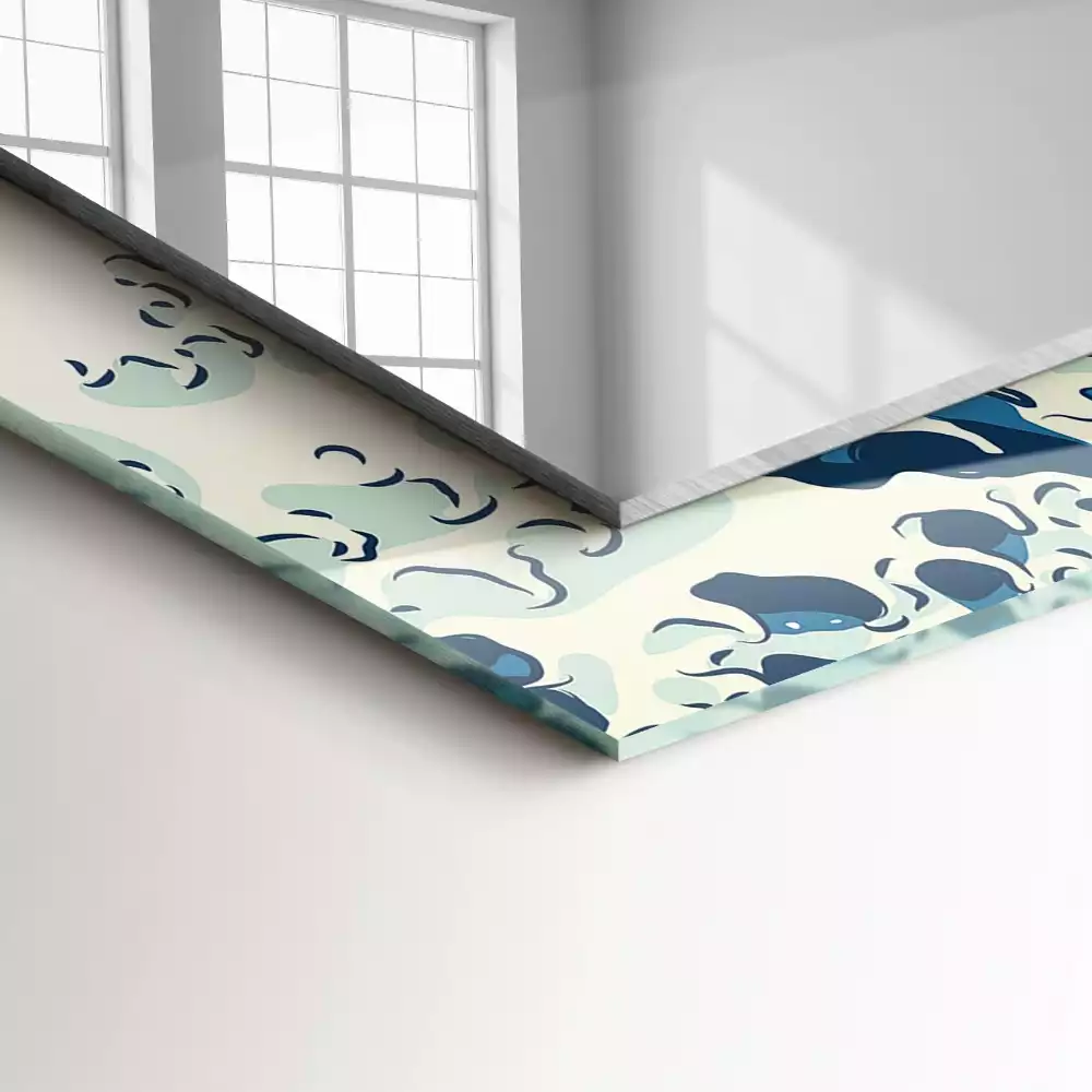 Négyszögletes tükör fali dísz A nagy hullám Kanagawánál