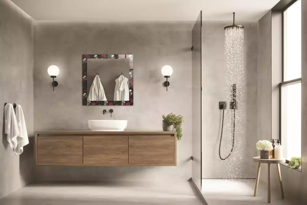 Négyszögletes tükör fali dísz Koponyák rózsák tövisek