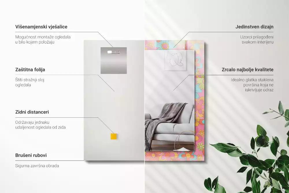 Négyszögletes tükör fali dísz Színes Floral Groove