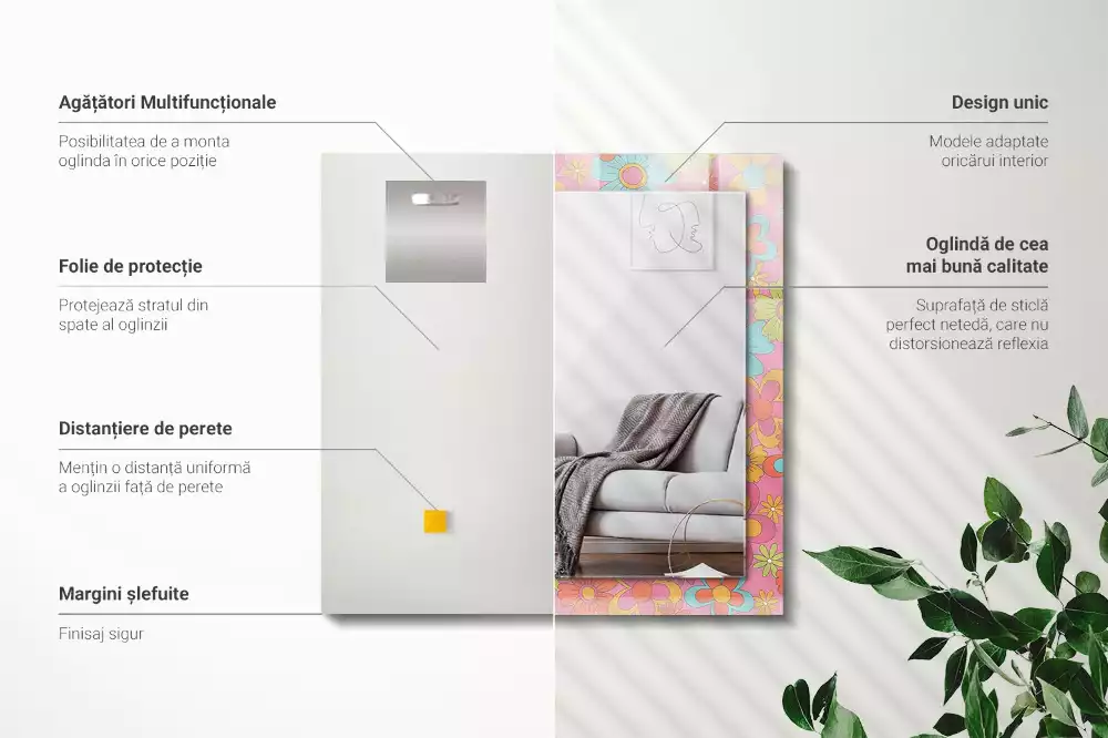 Négyszögletes tükör fali dísz Színes Floral Groove