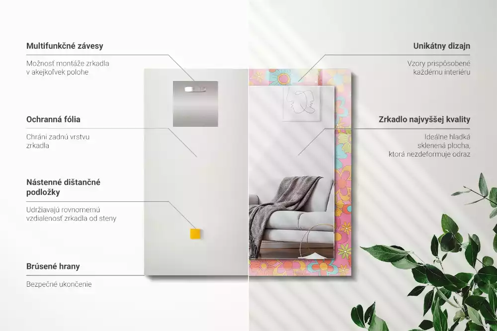 Négyszögletes tükör fali dísz Színes Floral Groove