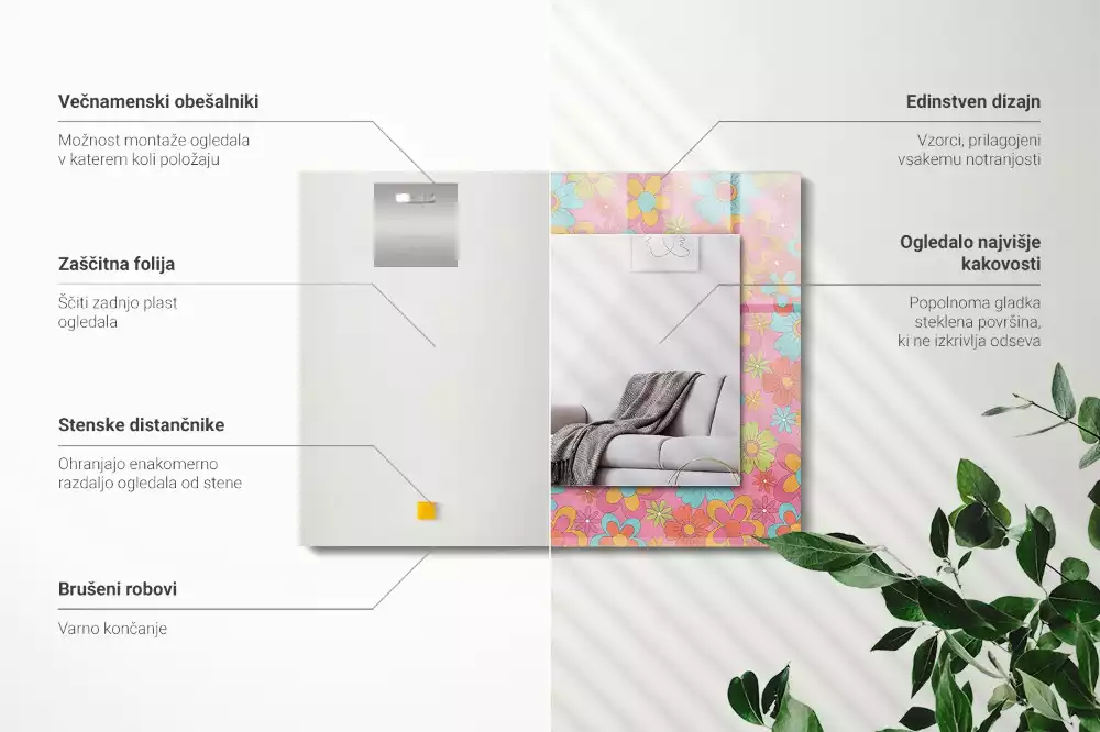 Négyszögletes tükör fali dísz Színes Floral Groove