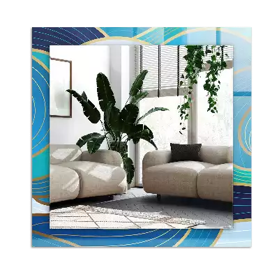 Négyszögletes tükör fali dísz Hullám minták kék