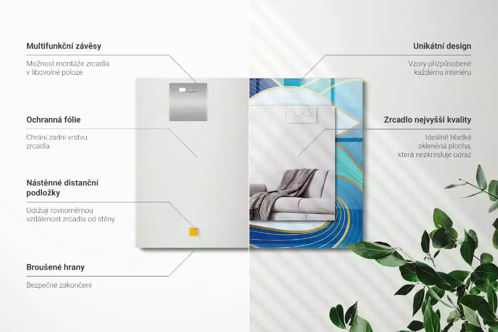 Négyszögletes tükör fali dísz Hullám minták kék