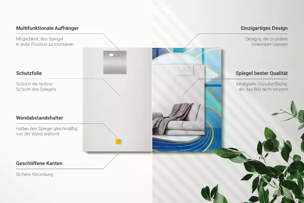 Négyszögletes tükör fali dísz Hullám minták kék