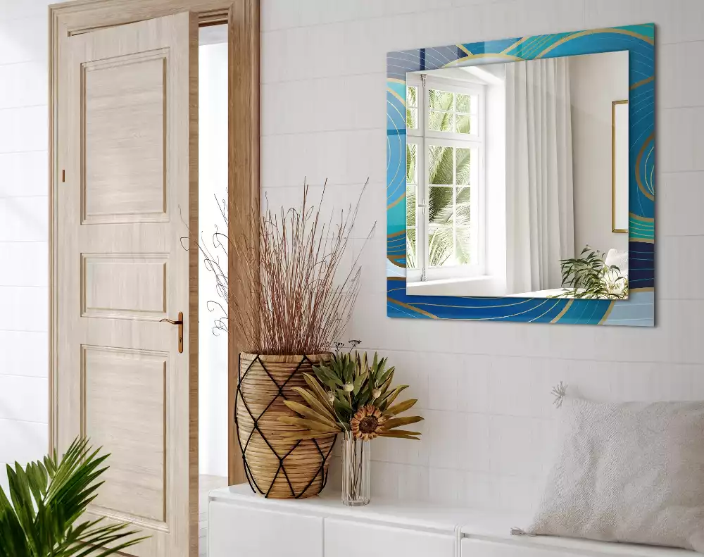 Négyszögletes tükör fali dísz Hullám minták kék